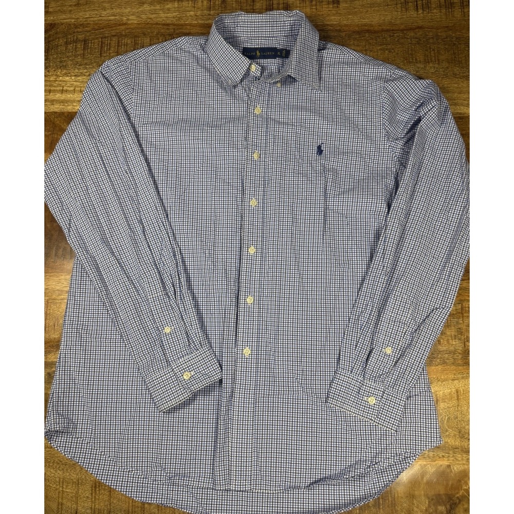 Polo Ralph Lauren Mens XL Blue White Gingham Check Button Down Shirt Cotton